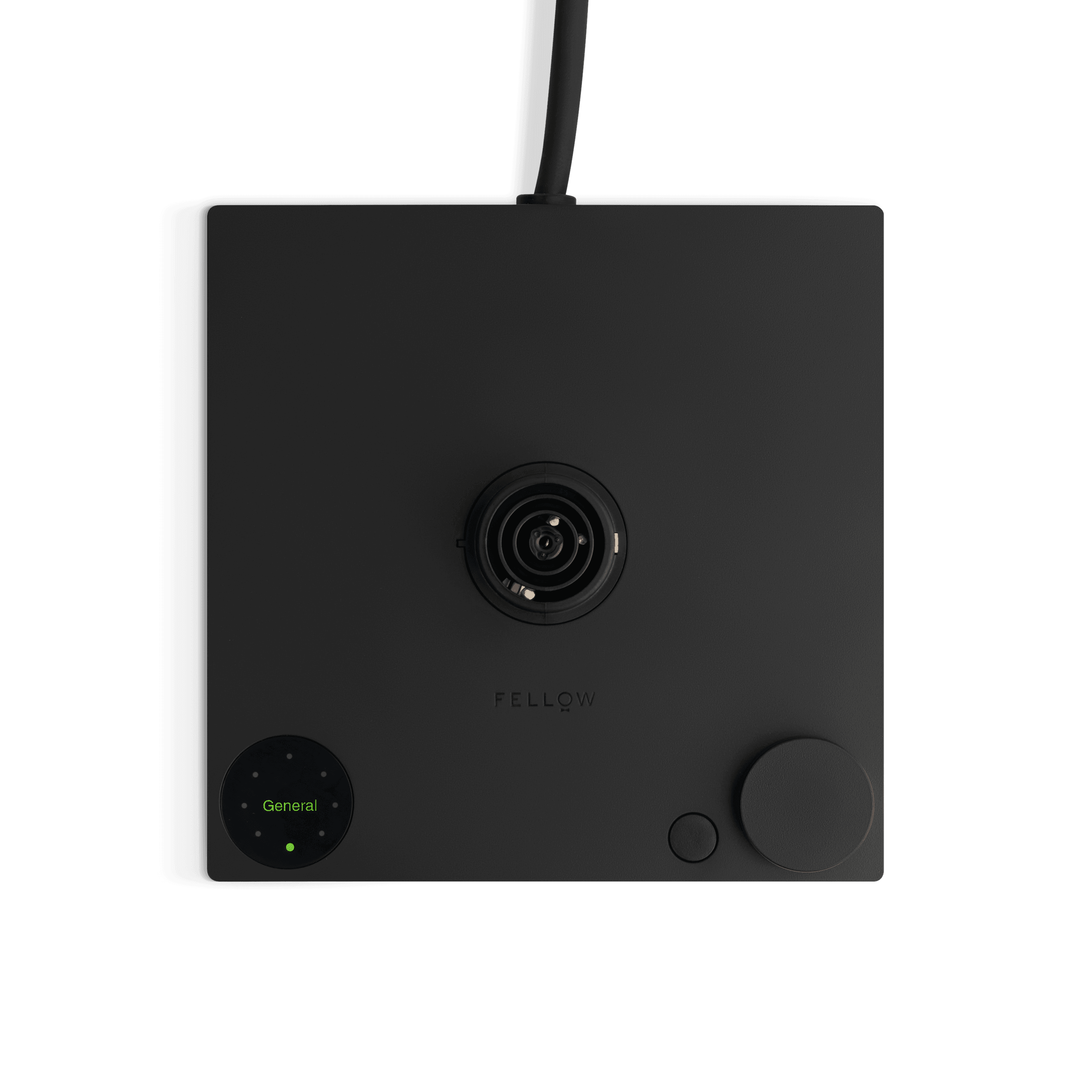 The temperature dial and menu button on a black Fellow Stagg EKG Pro base